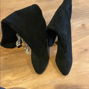 Raye Black Heeled Boots with Crystal Embellished Heel thumbnail 2