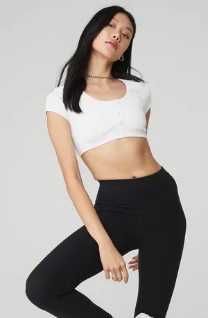 Alo Yoga Blissful Henley Ribbed Bra Top Size Small thumbnail 1