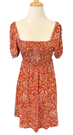 Roxy Hello Petal Woven Mini Dress On or Off Shoulder Fall Smocked Size Small thumbnail 1
