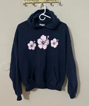Better Together Navy Hoodie with Pink Hibiscus Graphic thumbnail 1