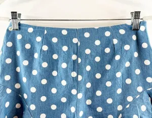 AQUA Polka Dot Ruffle Hem Flutter Denim Shorts Blue White Medium thumbnail 4