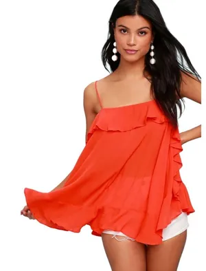 Free People Cascades Ruffle Cami Size XS Coral Red Orange Flowy thumbnail 1