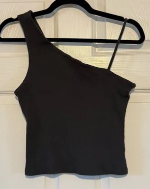 WE THE‎ FREE Asymmetrical Grey Ribbed Tank Top Sleeveless Dark Grey Small thumbnail 1