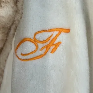Things Remembered Fur Trim Plush Luxurious Bath Robe Embroidered Initial “F” NWT thumbnail 3