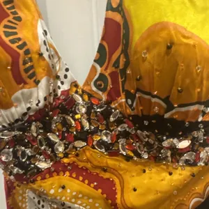 MARY L COUTURE Beads Halter print Dress Sz 10 Yellow Multi 100% SILK thumbnail 8