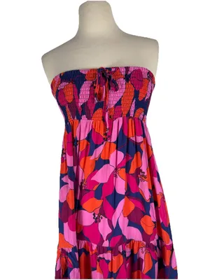 Abel The Label Floral Smocked Tiered Maxi Dress Medium Pink Tropical Coastal thumbnail 3