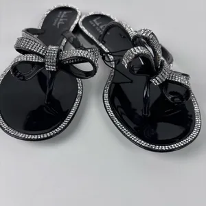 Nicole Miller New York Black Jelly Sandals Rhinestone Bow Bling Slide Size 8 thumbnail 4