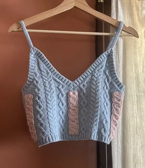 For Love‎ & Lemons Paige Cableknit Cropped Pastel Coquette Sweater Tank Top XS thumbnail 1