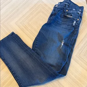 7 For All Mankind Josefina Skinny Boyfriend Jeans Women 29 Dark Blue Distressed thumbnail 1