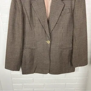 Vintage Chelsea Campbell Petites Brown Houndstooth Wool Blazer Jacket Size 8P thumbnail 4