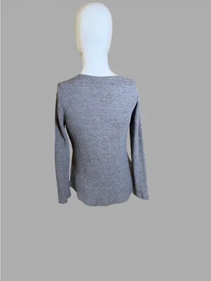 Lucky Brand Gray Ribbed Scoop Neck Henley Long Sleeve Top thumbnail 6