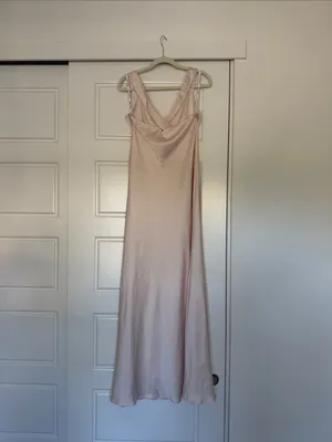 Birdy Grey Champagne Satin V-Neck Maxi Formal Bridesmaids Dress - Size Small thumbnail 2