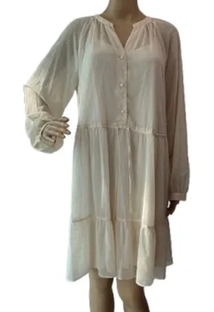 LC Lauren Conrad Button Front Tiered Long Sleeve Mini Shirt Dress Sz L thumbnail 1