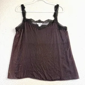 Sundance Camisole Tank Top Womens XS Brown‎ Silk Blend Velvet Lace Trim Y2K thumbnail 1