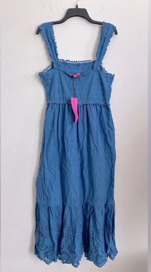 Betsey Johnson Smocked Embroidered Eyelet Midi Dress in Federal Blue, Size XL thumbnail 4