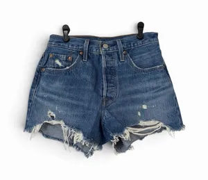 Levi's 501 Distressed Cut Off Medium Wash Denim Button Fly Short 25 Festival thumbnail 1