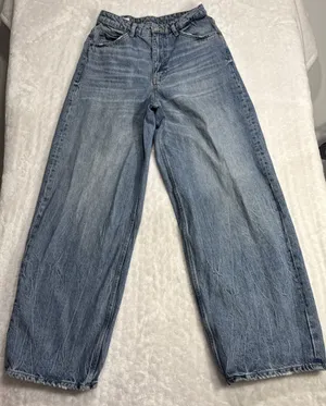 Zara Womens High Rise Wide Leg Jeans Blue Denim SIze 4 Grunge Streetwear Hipster thumbnail 1