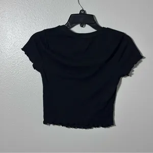 Aero Women Black Ribbed Shrunken Ruffle‎ Hem Cropped Tee size S thumbnail 7