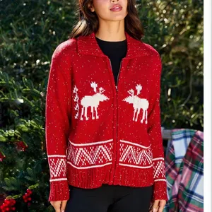 Magnolia Boutique Red White Moose Aztec Zip Sweater Cardigan Sz S NWOT thumbnail 9
