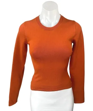 Aritzia Babaton Coral Orange Long Sleeve Crew Neck Slim Sweater Top Size 2XS thumbnail 1