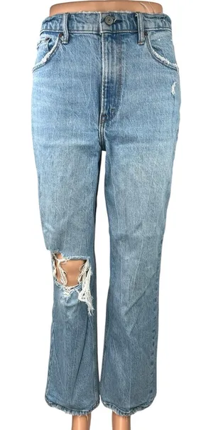 Abercrombie & Fitch Blue Distressed 90s Straight High Rise Denim Jeans Size 28 thumbnail 1
