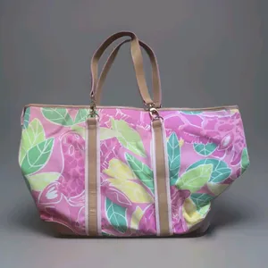 Vintage Lilly Pulitzer Giraffe Print Canvas Tote Bag Pink Zip Top Travel READ thumbnail 2