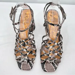 Sam Edelman Daffodil Taupe Snakeprint Ankle Wrap Block Heel Strappy Sandals Sz 9 thumbnail 4