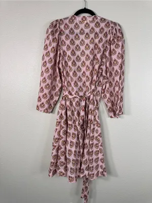 Roller Rabbit Pink Mini Wrap Dress Womens M Casual Summer Luxury Boho Classic thumbnail 2