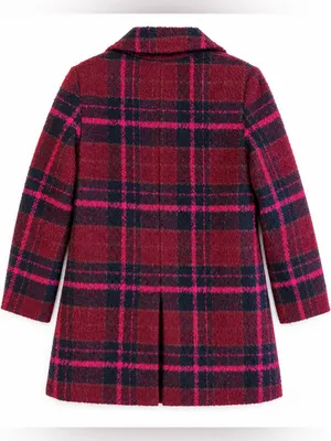 Sam Edelman Women’s S Plaid Double Breasted Boucle Coat Pink Burgundy Navy thumbnail 3