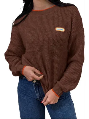 NEW Crew Neck Long Sleeve Knit Contrast Piping Strip Pullover Sweater S thumbnail 1