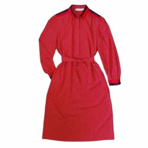 Vintage Abe Schrader Sport Red White Polka-Dot Belted Midi Shirt Dress thumbnail 2