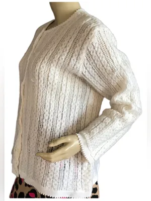 Vintage Circa 1960'S Cream Sears Knit Cardigan Sweater (L) thumbnail 4