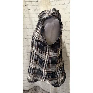 Loft Women's Black Orange & White Plaid Flutter Sleeve Ruffle Top Size Small thumbnail 3