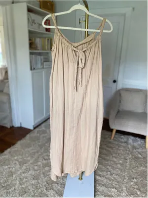 Old Navy Cotton Gauze Midi Dress Neutral Minimalist Coastal Boho Parisian Luxury thumbnail 3