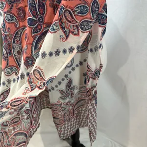 Pink and white paisley print boho smocked ruffle maxi dress size XL thumbnail 6