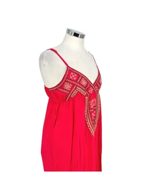Cute Options Boho Red Maxi Dress Embroidered Adjustable Straps Size Medium NWT thumbnail 3