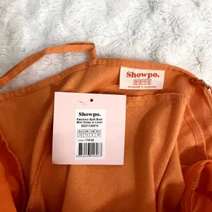 NEW Showpo Patchico Orange Linen Blend Look Split Bust Bodycon Mini Dress 6 thumbnail 8