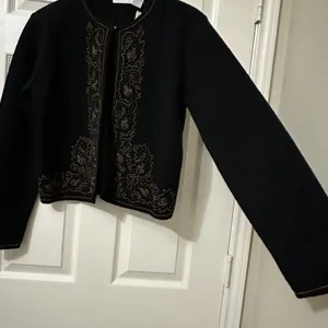 Vintage Black 100% Merino Wool Cardigan Sweater Sz M Medium Beaded thumbnail 11