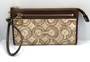 COACH Brown Aud Tan Optic Swirl Wallet Wristlet thumbnail 1