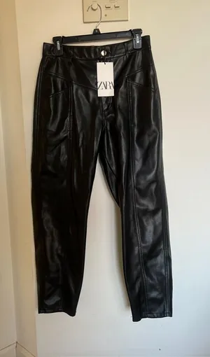 New Zara black faux leather pants thumbnail 1