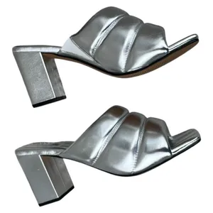 Lisa Vicky Silver Metallic "Very Vicky" Cushion Women's Size 9M Mules Block Heel thumbnail 8
