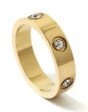 New Unisex 14k gold-plated stainless steel stone‎ band ring, Size 7 thumbnail 1