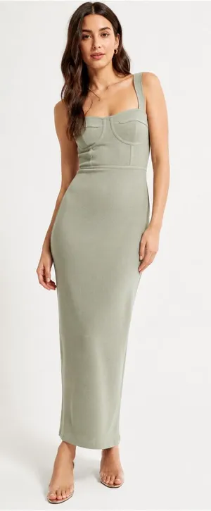 Zara Sage Green Bustier Bodycon Maxi Dress Size S thumbnail 1