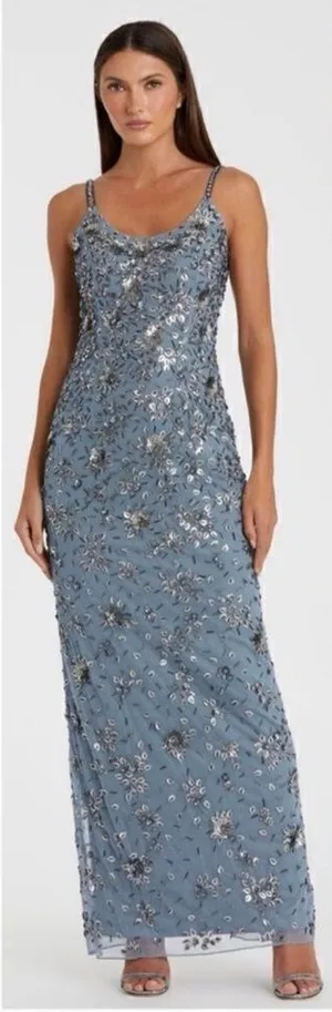 NWT Mac Duggal 5477 Womens Floral Embellished Scoop Neck Evening Gown Dress thumbnail 1