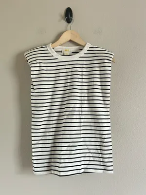 MAEVE Anthropologie Black and White striped Boxy Muscle Tee small NEW thumbnail 3