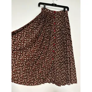 VINTAGE Jane Ashley Burgundy Floral Two Piece Shirt and Pleated Midi Skirt ML thumbnail 11
