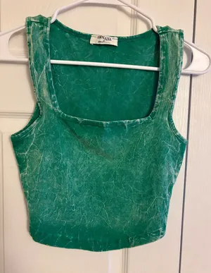 Zenana Outfitters Green Acid Wash Tank Top -Women Style (CTW 3356Y) New Small thumbnail 1