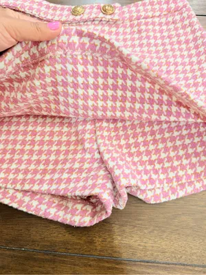 TCEC Pink Tweed Houndstooth Blazer Jacket & Skort Shorts Set Metallic Gold M thumbnail 8