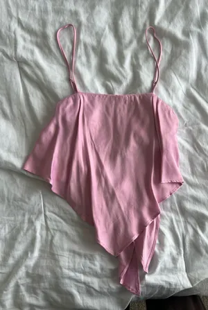 Zara Pink Asymmetric Handkerchief Hem Crop Top thumbnail 1