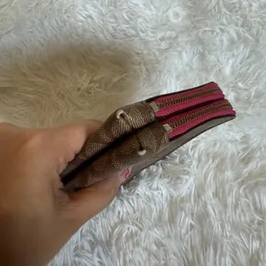 COACH Pink and Brown Signature Coated Canvas Pouch thumbnail 6